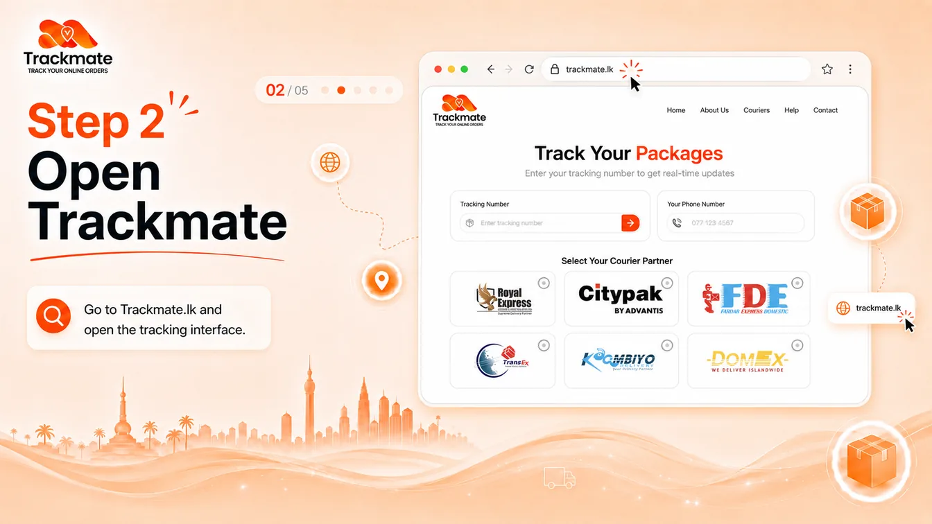Go to Trackmate.lk and open the parcel tracking interface